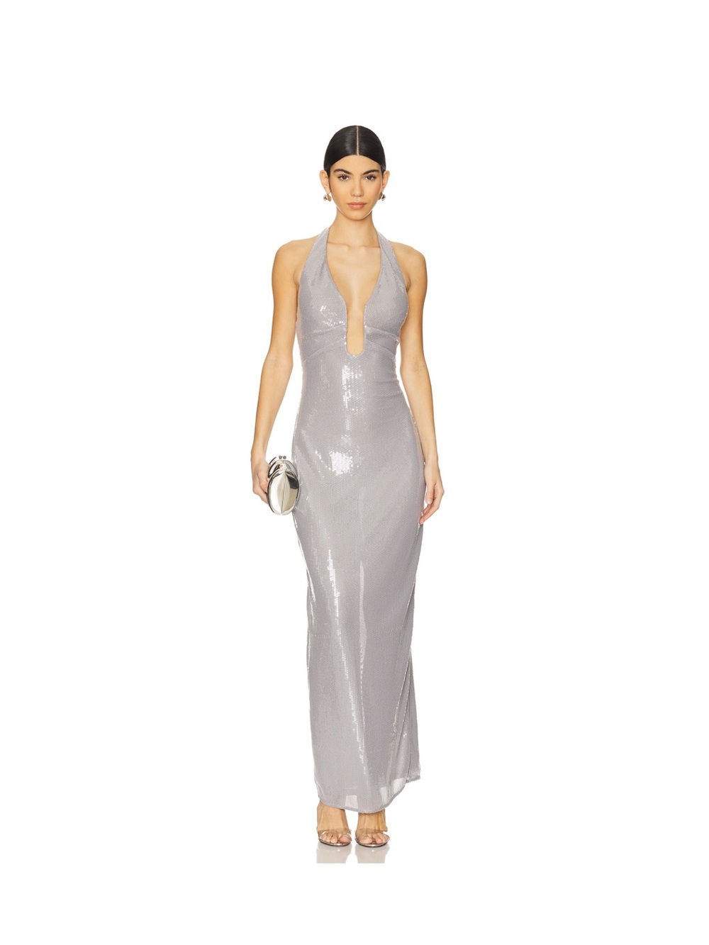 NWOT Misha Alusia Sequin Gown in Pewter